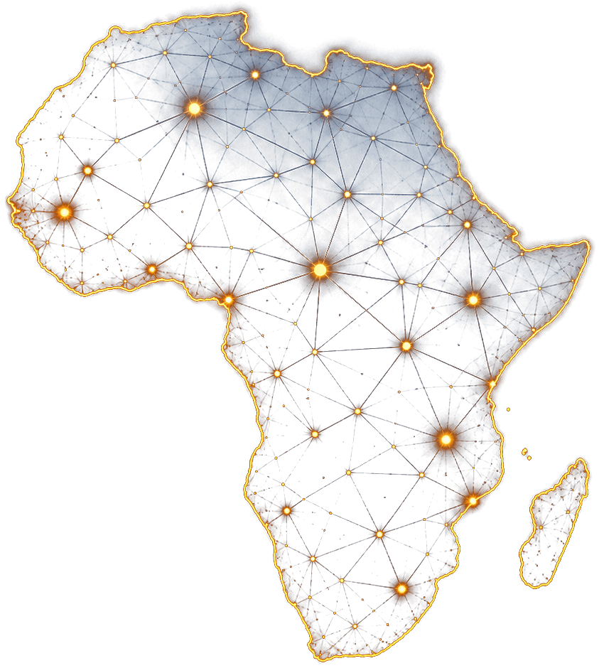 A network of connected nodes spanning a map of Africa